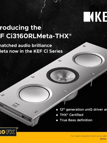 This is the KEF Ci3160RLMeta-THX, an in-wall architectural speaker that brings the unmatched audio brilliance of Metamaterial Absorption Technology into a discreet design. It features a 12th generation UniQ driver array and is THX Certified for a guaranteed immersive audio journey.