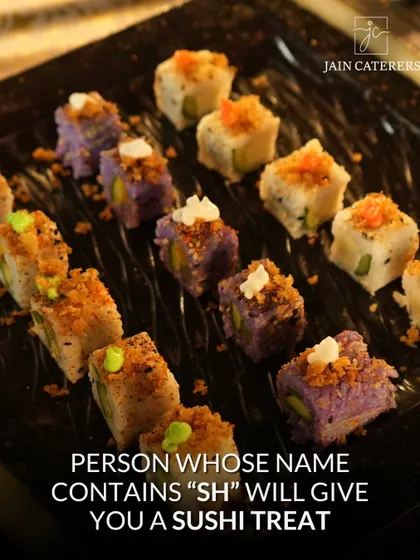 If their name has ‘sh’ you’re in for a sushi surprise. A beautifully arranged platter of our creative and colourful vegetarian sushi rolls.