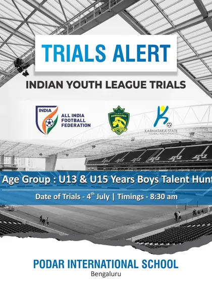Your pathway to professional football starts here. This is an announcement for our official Indian Youth League (IYL) trials, held in association with the AIFF and KSFA. We provide direct opportunities for talented players to get scouted and compete at a national level.
