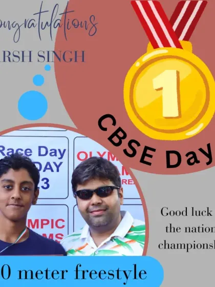 A golden start for Darsh Singh at the CBSE North Zone meet, winning the 1500m Freestyle and qualifying for the National Championship.