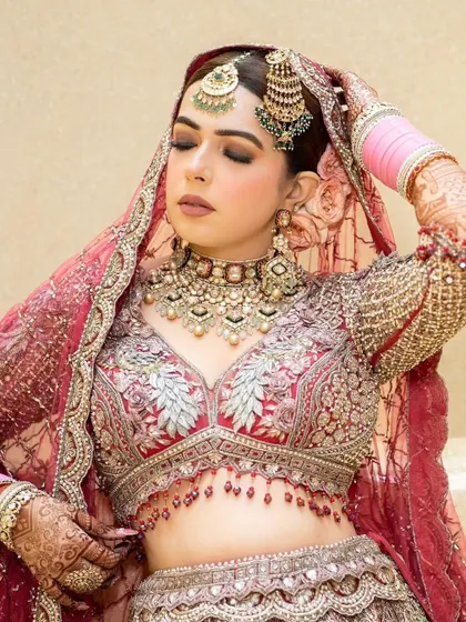 The bride looking stunning in her full bridal attire.