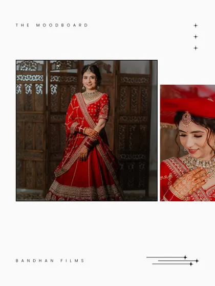 A clean and modern mood board featuring portraits of the bride, showcasing her elegant look and happy expressions.