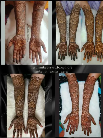 A collection of different full-arm mehendi styles, showing the variety of patterns I can create.
