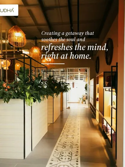 Creating a getaway right at home, or in this case, in a commercial space. The warm, ambient lighting from the wicker lamps and the lush greenery in the planters work together to soothe the soul and refresh the mind.
