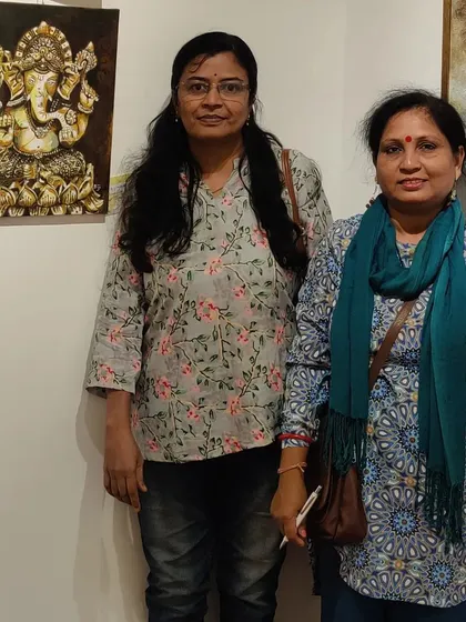 Me with a friend and fellow artist at the 'Ekadanta' Ganesha exhibition.