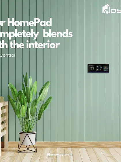 My HomePad is designed to be a natural part of your home's decor. Here, you can see how its low profile and clean lines blend seamlessly with the modern, minimalist interior of this living room.