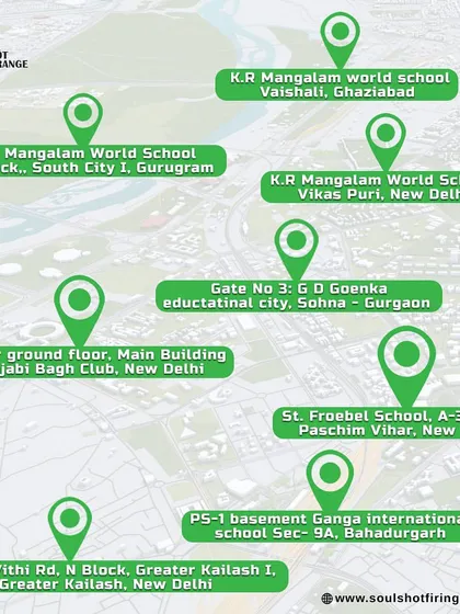 A map showcasing our multiple academy locations across Delhi, Gurugram, Ghaziabad, and Bahadurgarh, making it easy to find a range near you.