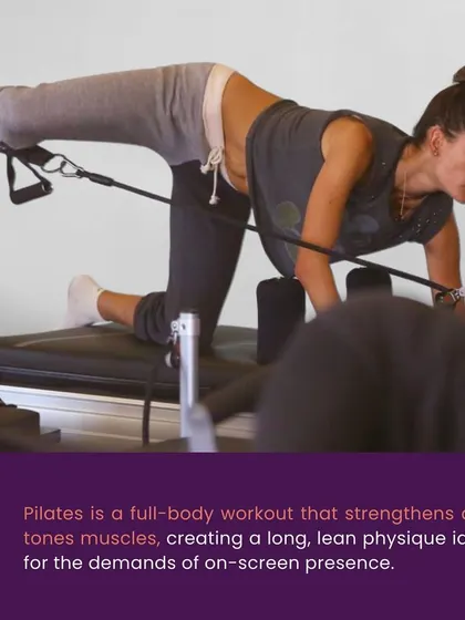 This image showcases a client performing a challenging exercise on the Reformer. The full-body engagement required in Pilates is what makes it so effective for building the functional strength that athletes need.