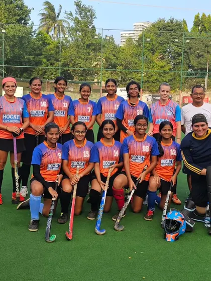 The official team photo of our women's squad, the champions of the St. Peter's Youth Championship 2023. This was our first title as Hockey Navi Mumbai, a truly special achievement.