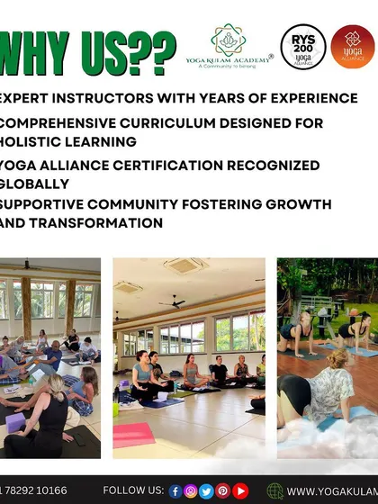 This graphic answers the question "Why Us?" by highlighting our expert instructors, comprehensive curriculum, and the supportive community that fosters growth and transformation.