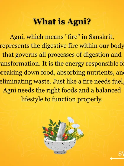 Agni is the energy responsible for all transformation in the body, from breaking down food to eliminating waste. A balanced Agni is crucial for absorbing nutrients and maintaining vitality. Just like a fire, it needs the right fuel to function properly.