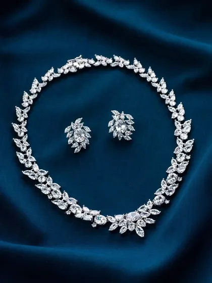 Another favorite for a favorite client. This diamond leaf necklace for Ranka Jewellers is laid out on a rich blue satin, which makes the white diamonds appear even brighter and more brilliant.