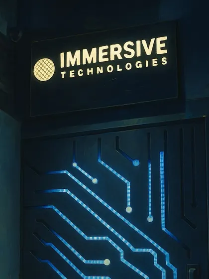 The illuminated sign at our Experience Center. This image, with its artistic, Ghibli-style edit, captures the creative and modern spirit of our brand.
