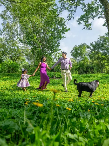 A duplicate of image 116, emphasizing the family walking together in nature.