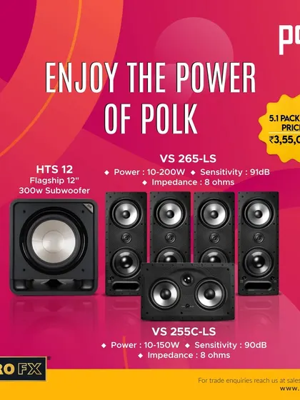 Enjoy the power of Polk with this 5.1 in-wall speaker package. It features four VS 265-LS speakers, one VS 255c-LS center channel, and the flagship HTS 12 subwoofer, delivering great sound from a system that vanishes into your walls.