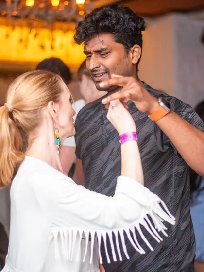 A focused and stylish pair, moving with intensity.