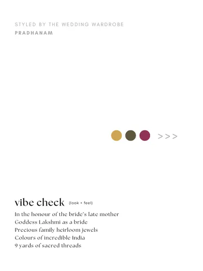 A vibe check for the heirloom look, combining the memory of the bride's late mother with precious family jewels and the sacred threads of a Kanjeevaram.