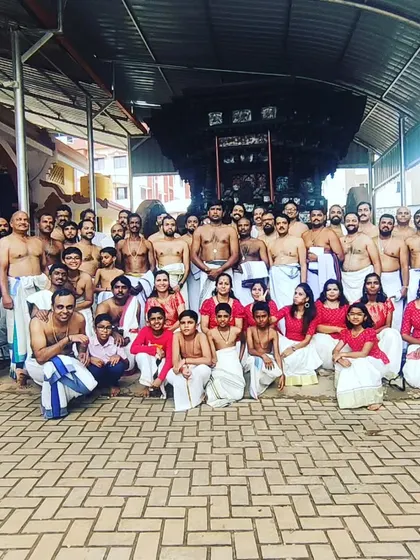 The Kalavadhyam family after a performance at the Kollur Mookambika Temple. These shared moments of devotion and artistry strengthen our bonds.