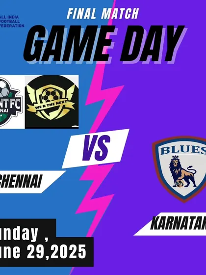 Final match day graphic for the All India Women's Football Tournament, featuring our team representing Karnataka.