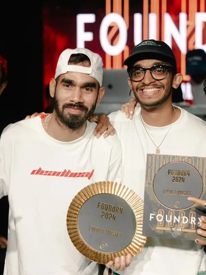 The winners of the Concept Master and Cypher Master categories at FOUNDRY, celebrating with the judges.