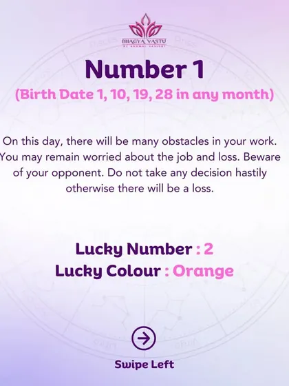 A daily insight for Moolank 1, warning about potential obstacles and the need to be cautious with decisions on this particular day.