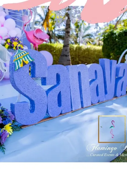 Another view of the personalized 'SANAYA' sign.