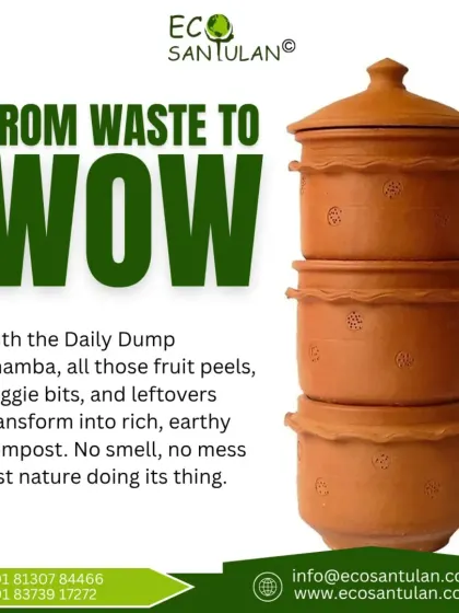 See your kitchen waste go from scraps to "wow". The Daily Dump Khamba transforms fruit peels, veggie bits, and leftovers into rich, earthy compost with no smell and no mess.
