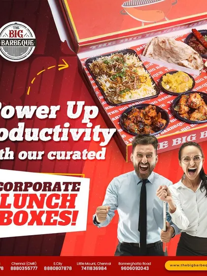 Power up productivity with our curated meal boxes. This image shows an exciting and energizing meal solution for corporate teams, making lunch the best part of the workday.