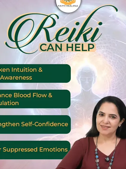 Reiki can help in many areas of life beyond physical ailments. This graphic shows how it can awaken intuition, improve blood circulation, strengthen self-confidence, and clear suppressed emotions for holistic well-being.