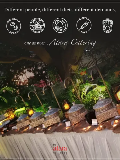 We believe everyone should enjoy exceptional food, regardless of their dietary needs. This graphic highlights our expertise in creating custom menus for vegan, Jain, gluten-free, keto, and sugar-free diets without compromising on flavour.
