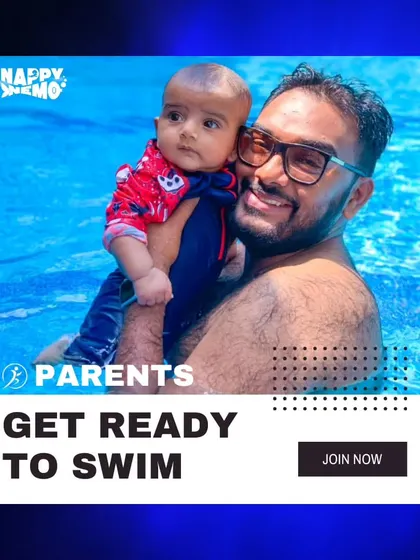 An invitation for parents to get ready to swim and discover the joy of learning with their little one.