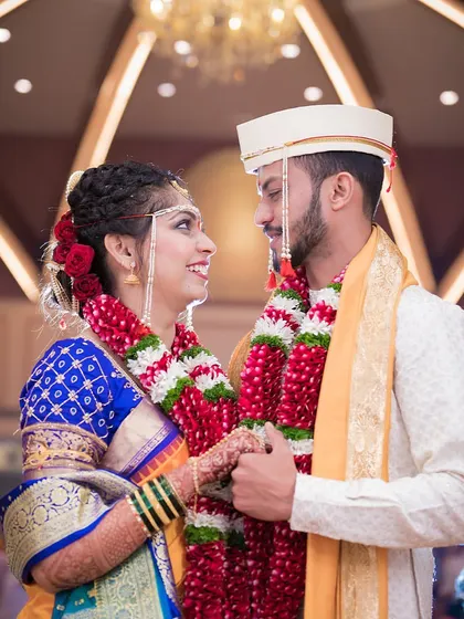 I have discovered paradise in your gaze. A beautiful close-up of a Maharashtrian couple during their wedding ceremony.
