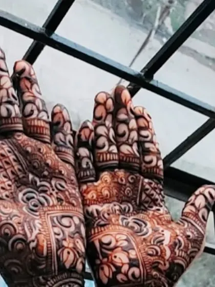 The beautiful, rich stain of a full bridal henna design, captured in natural light to show its true color.