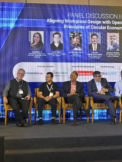 The panel discussion at the Smart Office India Summit, where our team shared insights on modular thinking, material reuse, and creating multi-functional spaces to drive operational sustainability.