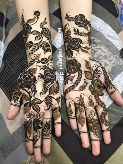 A beautiful floral design with different patterns on each hand.