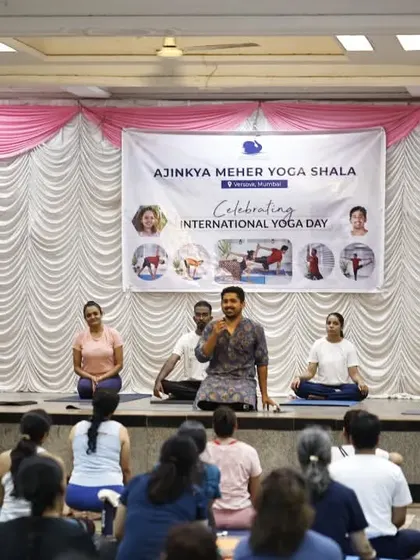 Addressing our wonderful community during the International Yoga Day celebration. I feel so grateful for each and every person who joins us.