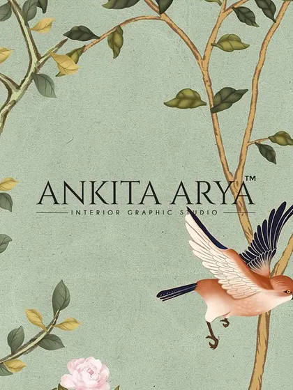 A close-up detail of a floral mural, showcasing the hand-illustrated quality of the birds and branches. This is a timeless design that brings life to any room.