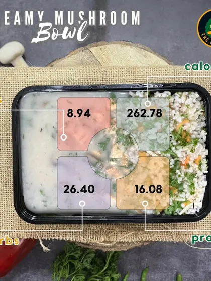 A macro breakdown of my Creamy Mushroom Bowl. I believe in transparency, so you know the exact calories, protein, carbs, and fats in your meal.