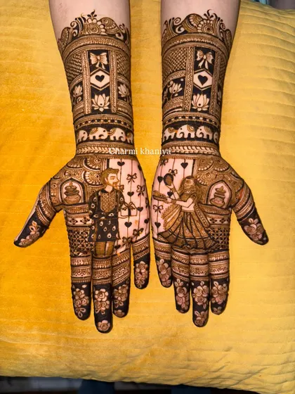 Another shot of the Teej mehendi with couple portraits.