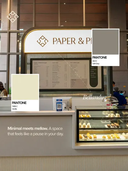 Minimal meets mellow at our Bellandur location. A view of our counter and pastry display, highlighting the clean, modern design.