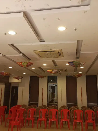I even decorated the ceiling of the banquet hall with hanging Rajasthani umbrellas to ensure the entire space felt festive and cohesive with the traditional theme.