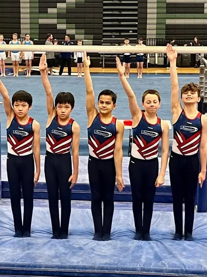 Our Compulsory Men's Team looking sharp and ready to compete at the South Texas State Championships.