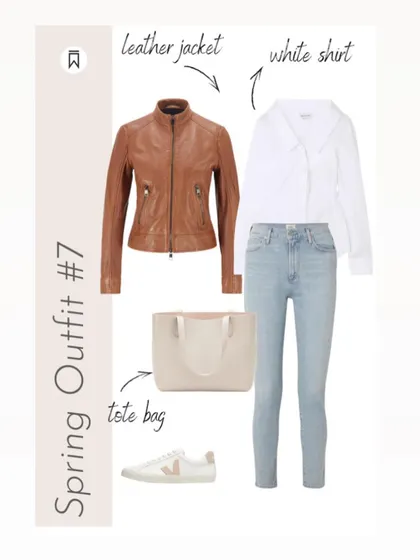 A duplicate view of this timeless leather jacket and jeans combination.