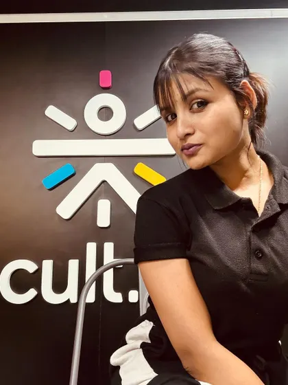 Another shot in my Cult.fit trainer uniform. I'm here to guide you, push you, and support you on your fitness journey.