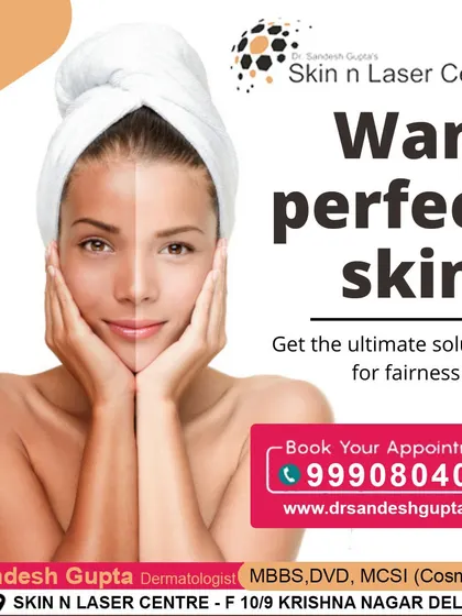 Want perfect skin? This graphic promotes the ultimate solution for fairness and even skin tone available at my clinic, where I design personalized treatments to rejuvenate your skin.