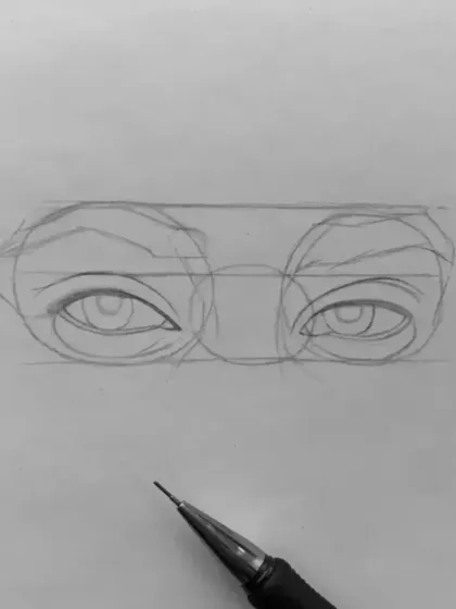 Step 3: Here, I refine the almond shape of the eyes and add the initial outlines for the eyelids and eyebrows, giving the face more definition.