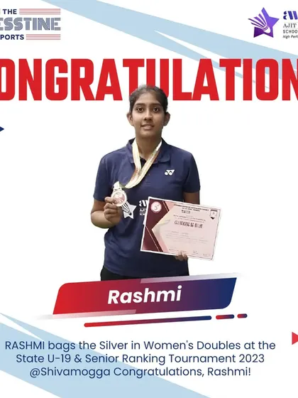 Silver shines bright on Rashmi's victory in the U-19 Women's Doubles at the State Ranking Tournament in Shivamogga. A spectacular achievement.