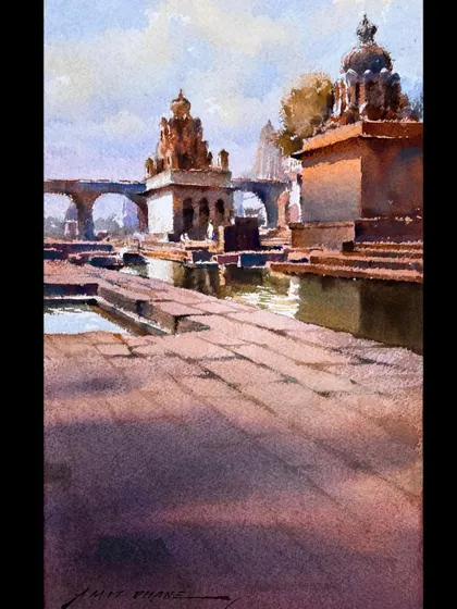 The same temple sketch, showing the vertical composition and the beautiful light.