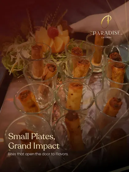 Small plates, grand impact. Our shot glass starters, like these mini spring rolls, are designed to be visually appealing and delicious, opening the door to a world of flavors.