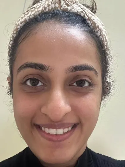Before: My sister, ready for her flawless and natural makeup look.